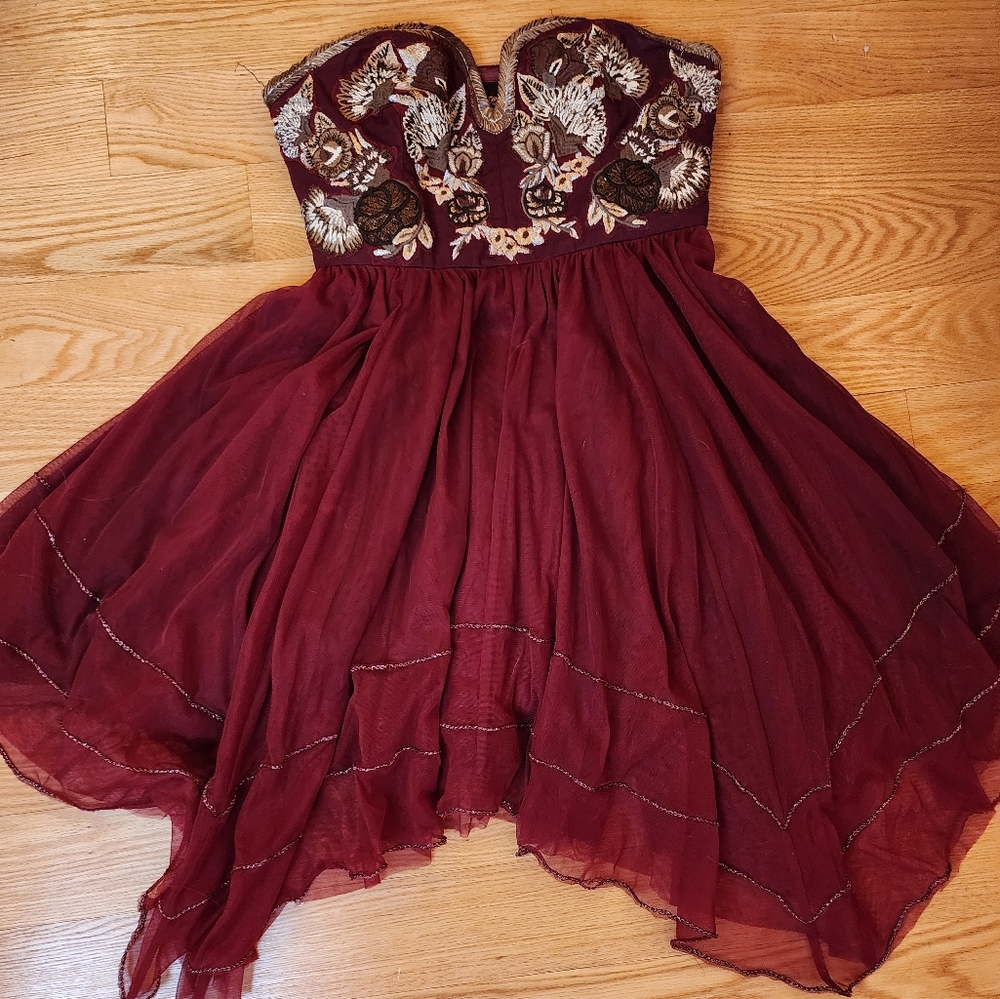 Free People Embroidered Bodice Tulle Mini Dress size 0